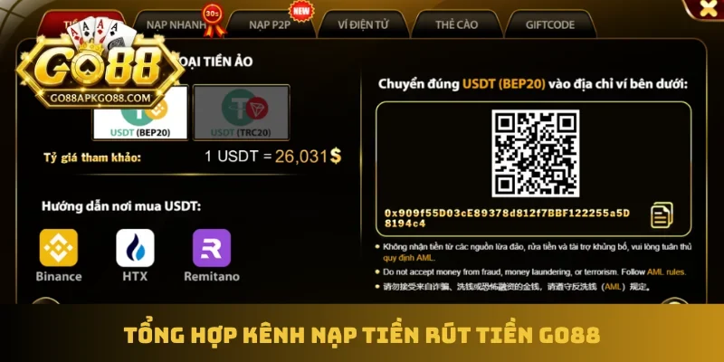 Tổng hợp kênh nạp tiền rút tiền GO88